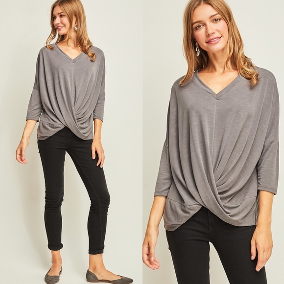 EVIE Twist Front Top - GREY - Picture 3 of 4
